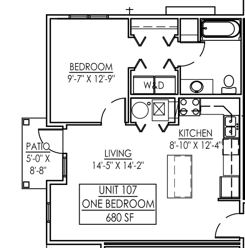 One Bedroom One Bath Floor Plan 1